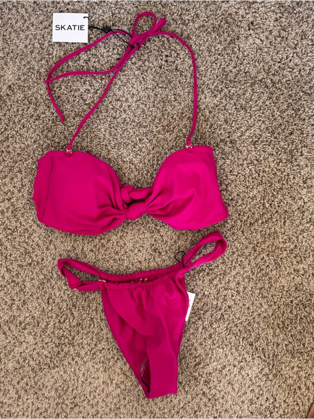 Skatie Hot Pink Bikini Set with Removable Halter Straps